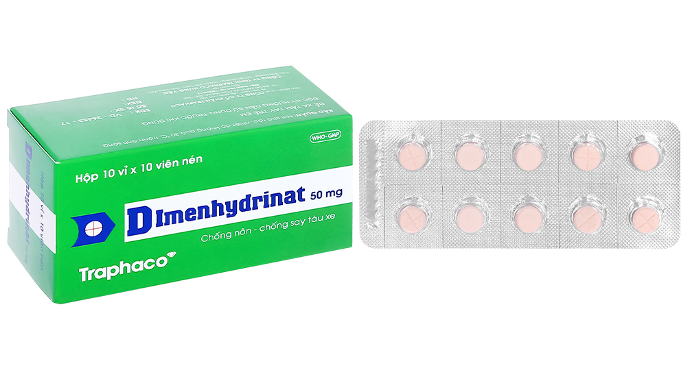 Dimenhydrnat 50mg Hộp 10 vỉ x 10 viên Traphaco