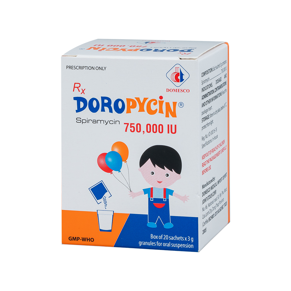 Doropycin 750.000 IU Hộp 20 gói x 3g Domesco