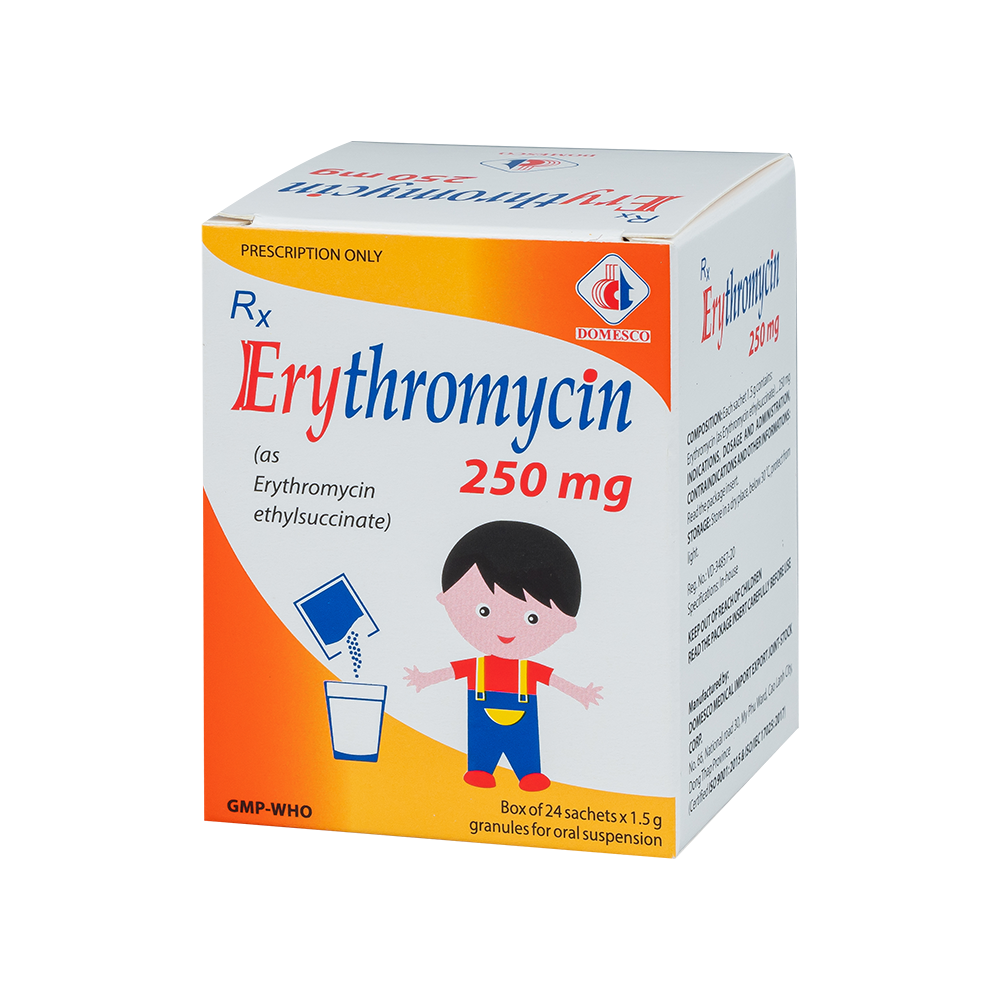 Erythromycin 250 mg Hộp 24 gói x 1,5g Domesco