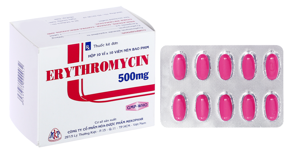 ERYTHROMYCIN 500mg Hộp 10 vỉ x 10 viên