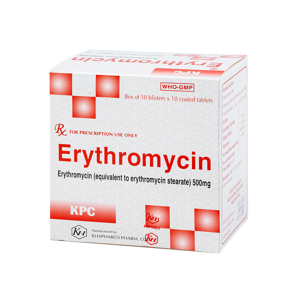 ERYTHROMYCIN 500mg Vbf Hộp 100 viên Khapharco