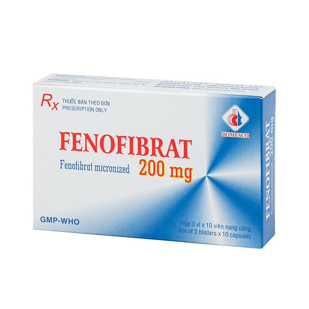 Fenofibrat 200 mg Hộp 3 vỉ x 10 viên Domesco