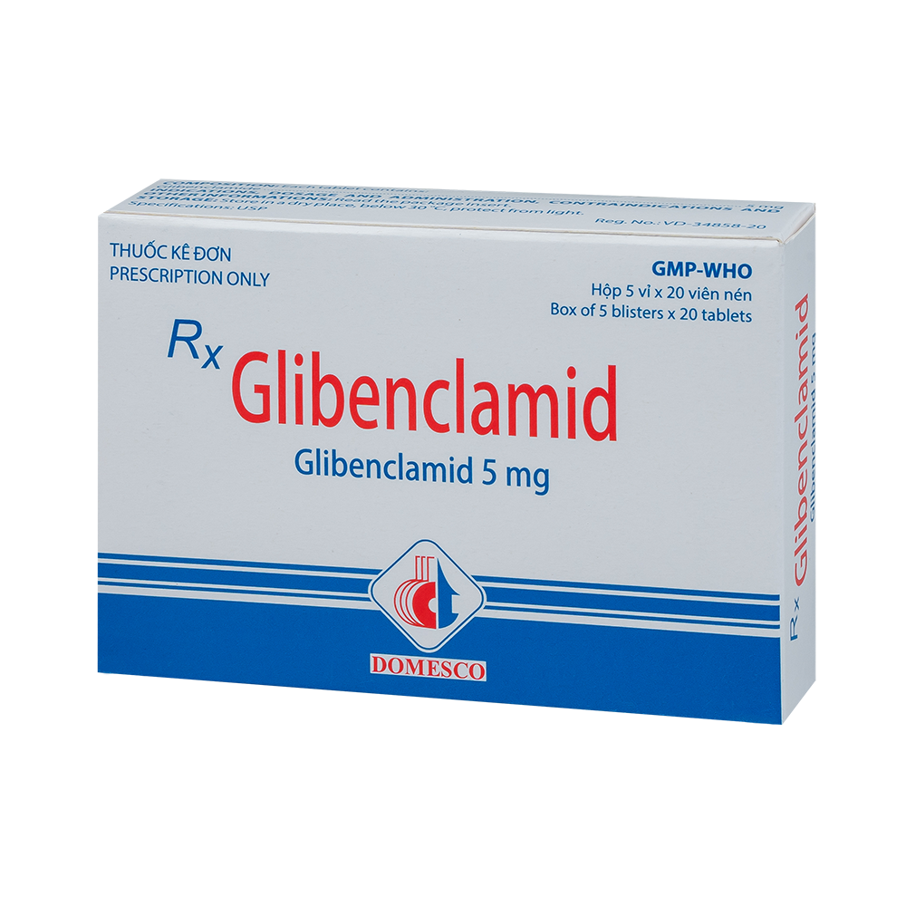 Glibenclamid 5 mg Hộp 5 vỉ x 20 viên Domesco