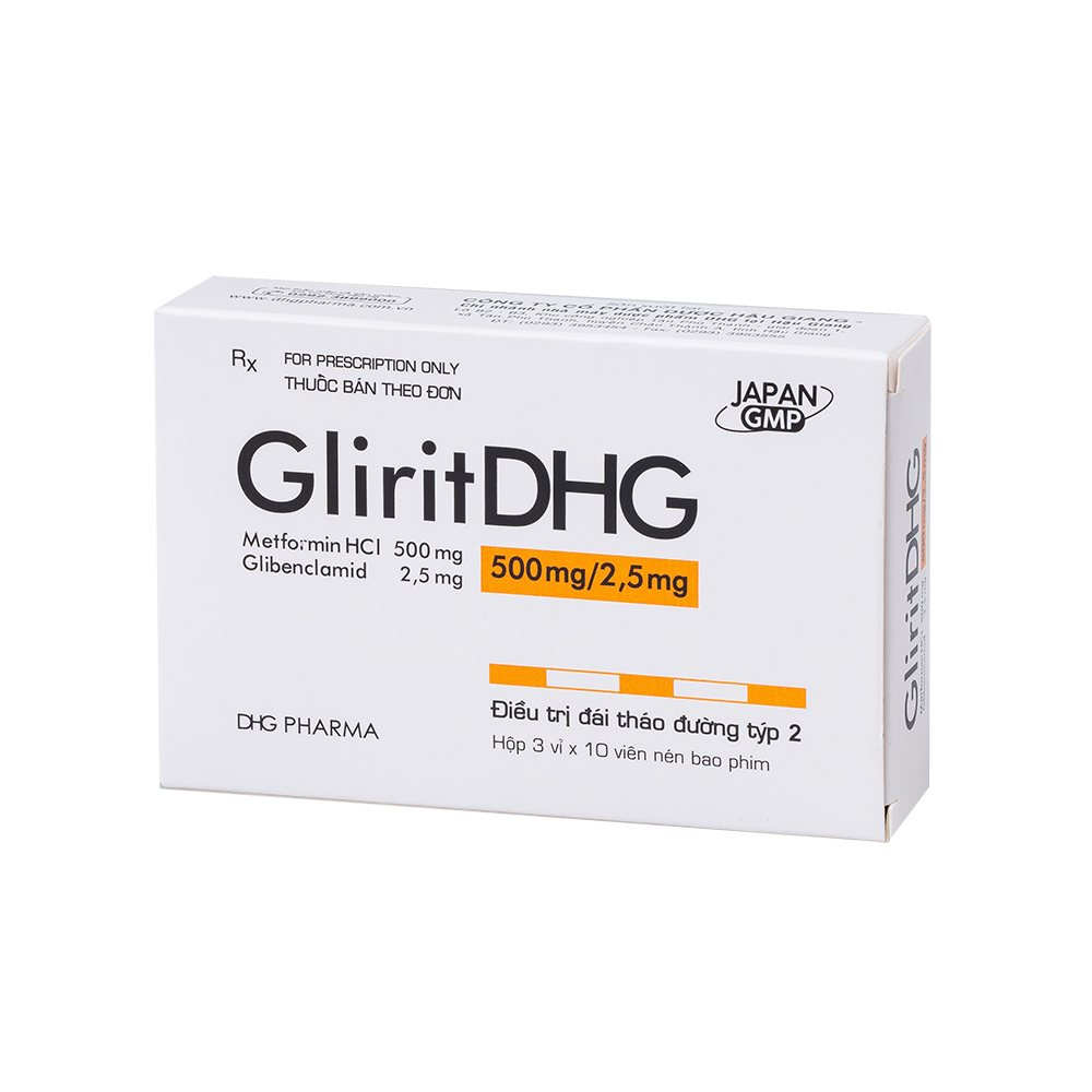 GliritDHG 500mg/2,5mg Hộp 3 vỉ x 10 viên DHG
