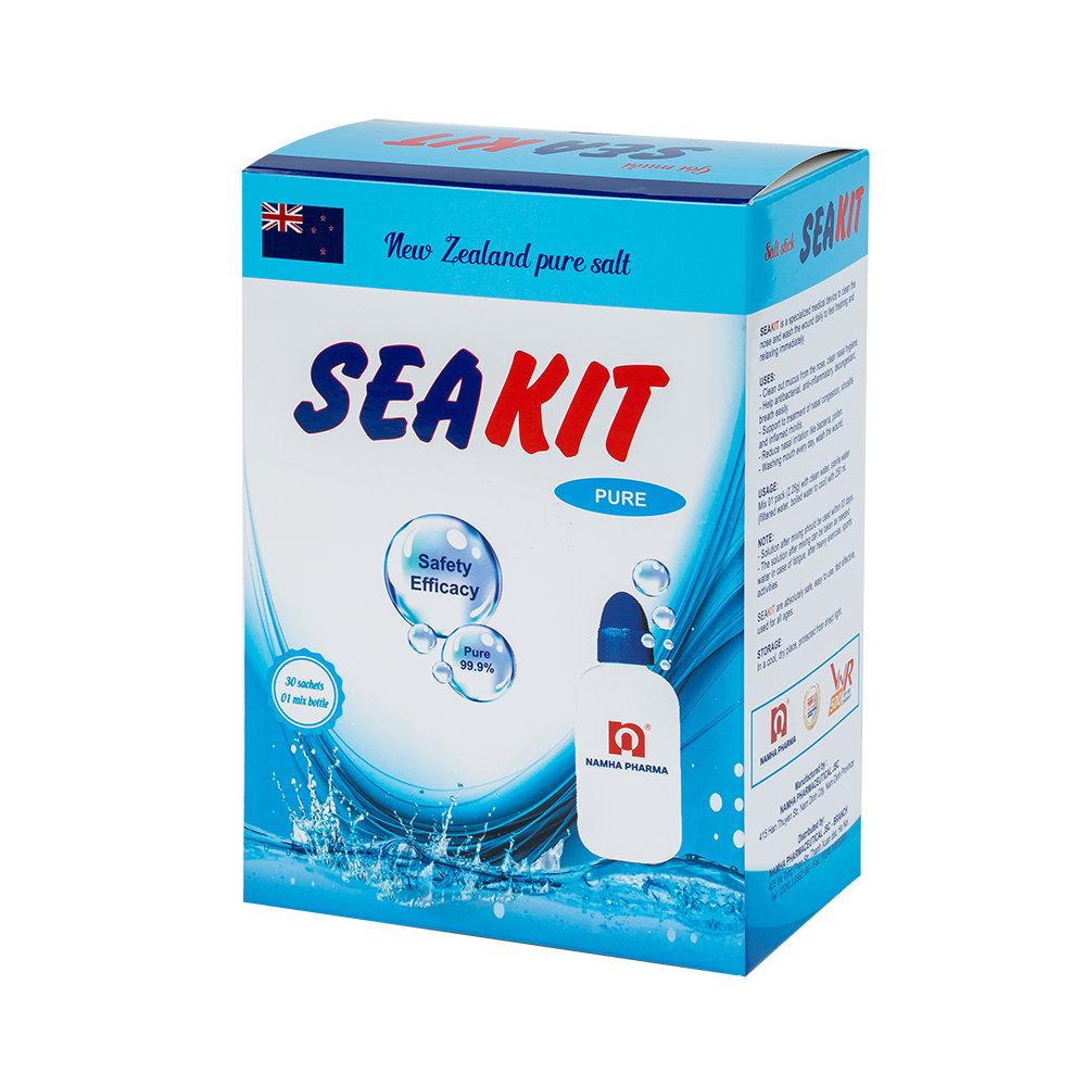 Gói muối Seakit + bình (Thùng x 16 hộp x (30 gói+1 bình) x 2,25g)