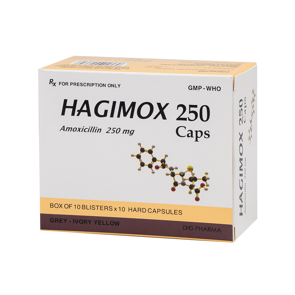 Hagimox 250 Caps ( Xám- Vàng- Ngà ) Hộp 10 vỉ x 10 viên DHG