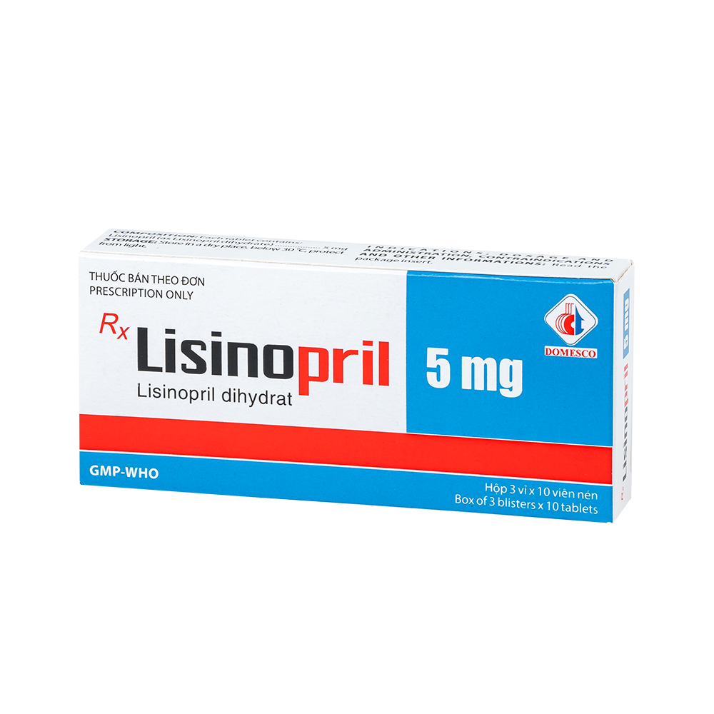 Lisinopril 5 mg Hộp 3 vỉ x 10 viên Domesco