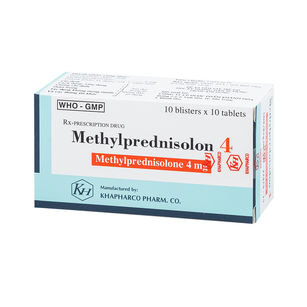 METHYL PREDNISOLON 4mg (Vỏ sò 2 lớp trắng - xanh, hộp Metallized) Hộp 100 viên Khapharco