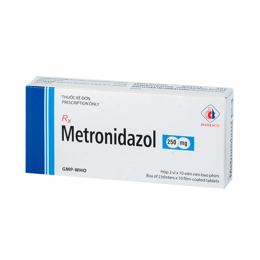 Metronidazol 250 mg Hộp 2 vỉ x 10 viên Domesco