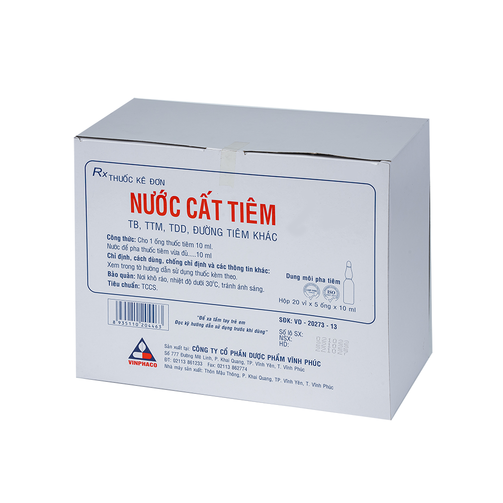 Nước cất tiêm 10ml Hộp 20 vỉ x 5 ống VINPHACO