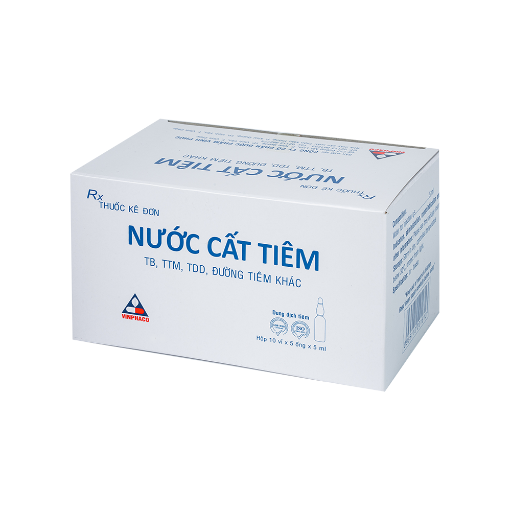 Nước cất tiêm 5ml Hộp 10 vỉ x 5 ống VINPHACO