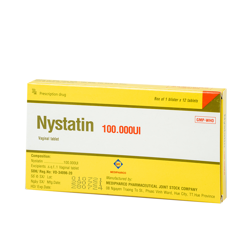 Nystatin 100.000UI Hộp 1 vỉ x 12 viên Medipharco