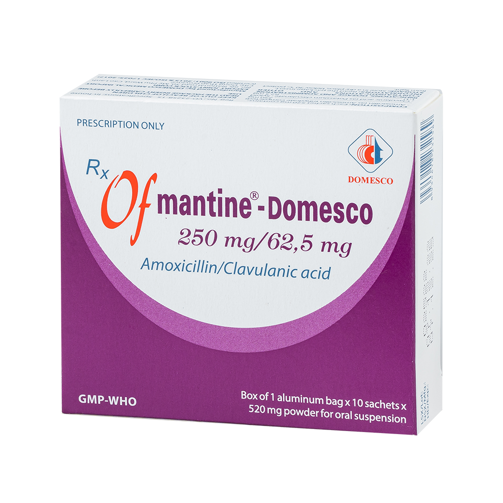Ofmantine-Domesco
 250 mg/62,5 mg Hộp 10 gói x 520mg Domesco