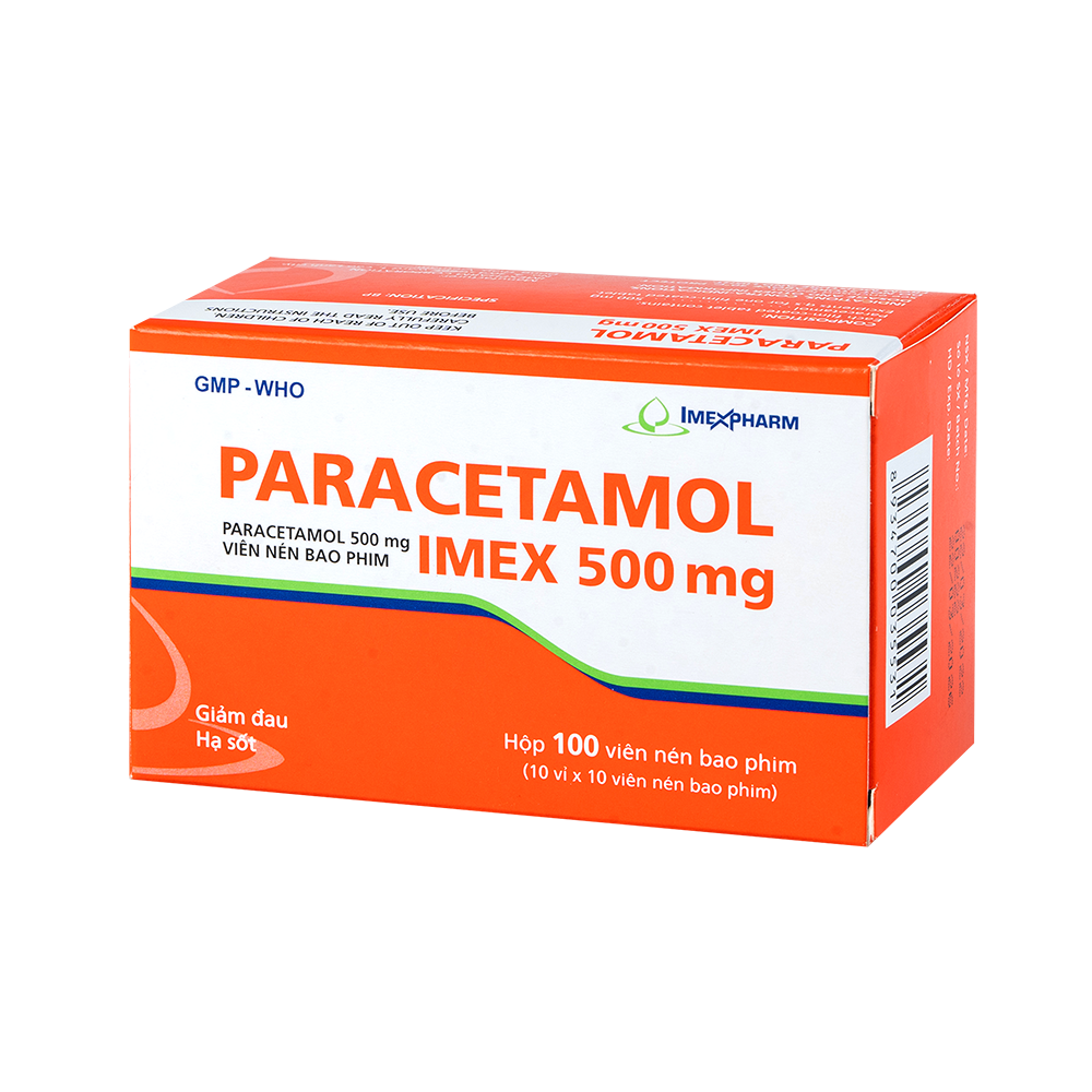 Paracetamol Imex 500mg Hộp 10 vỉ x 10 viên Imexpharm