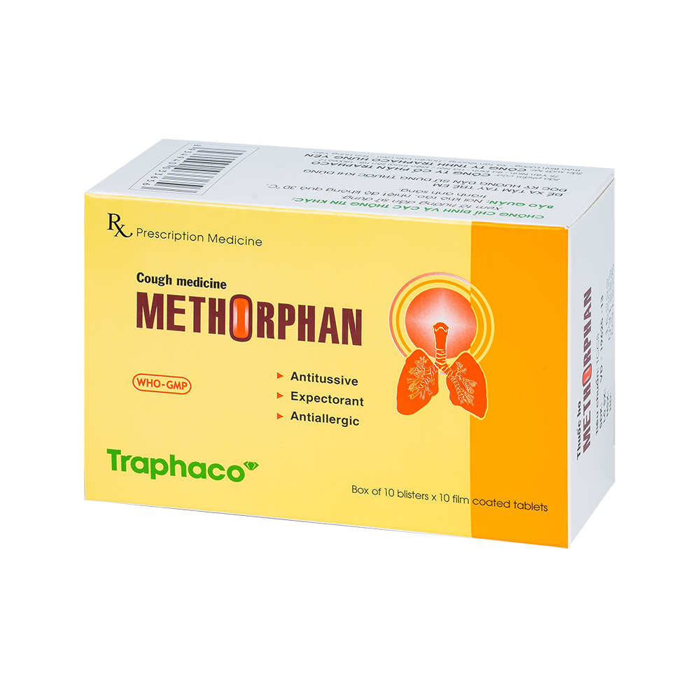 Thuốc ho Methorphan viên Hộp 10 vỉ x 10 viên Traphaco