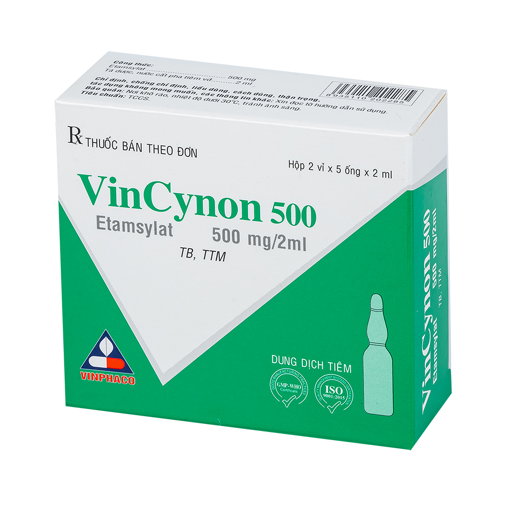 Vincynon 500 (Etamsylat 500mg/2ml) Hộp 2 vỉ x 5 ống VINPHACO