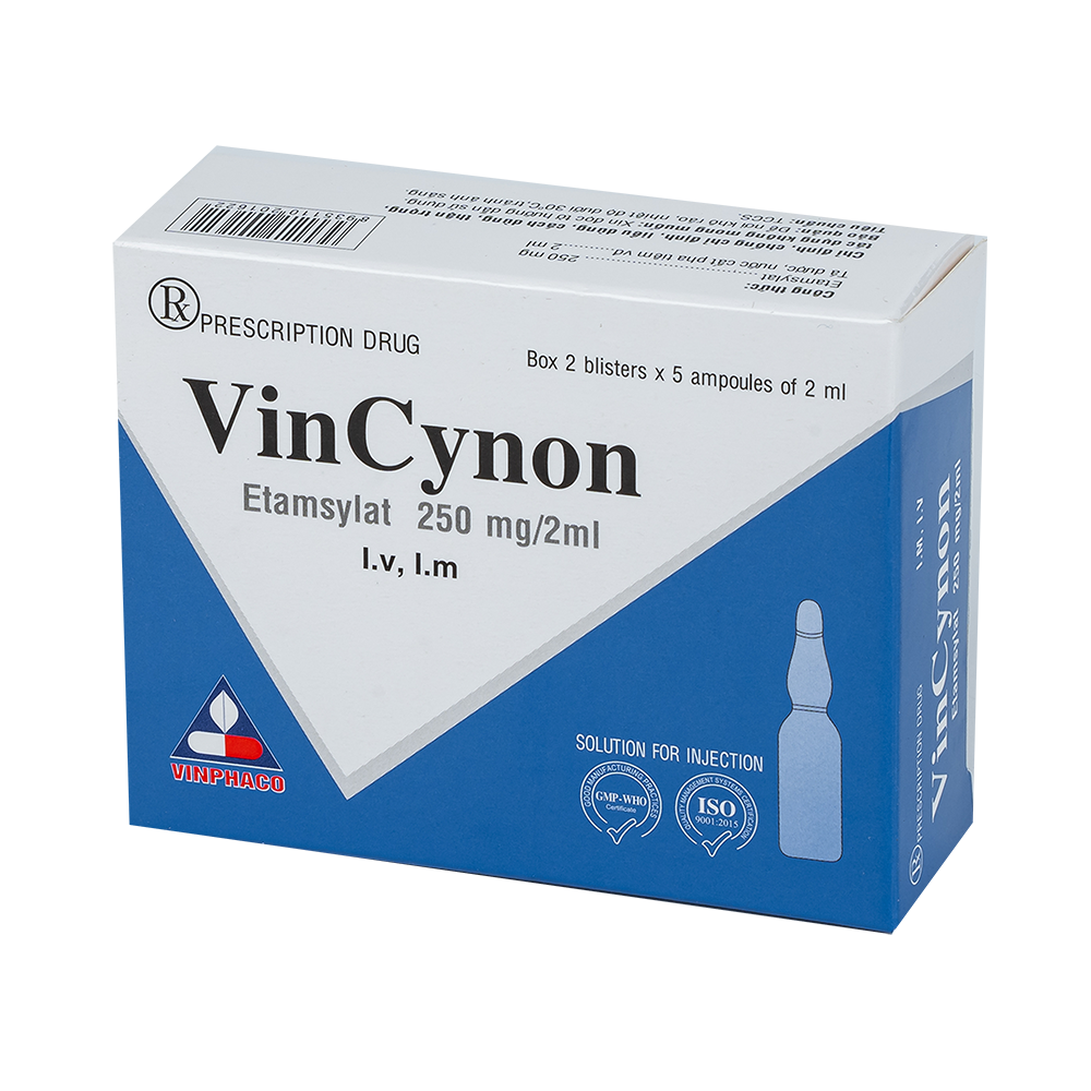 Vincynon (Etamsylat 250mg/2ml) Hộp 2 vỉ x 5 ống VINPHACO
