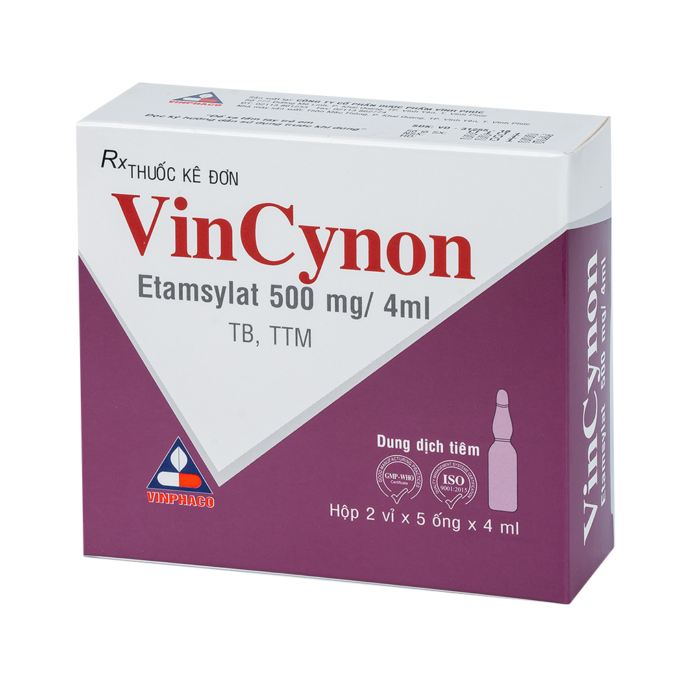 Vincynon (Etamsylat 500mg/4ml) Hộp 2 vỉ x 5 ống VINPHACO