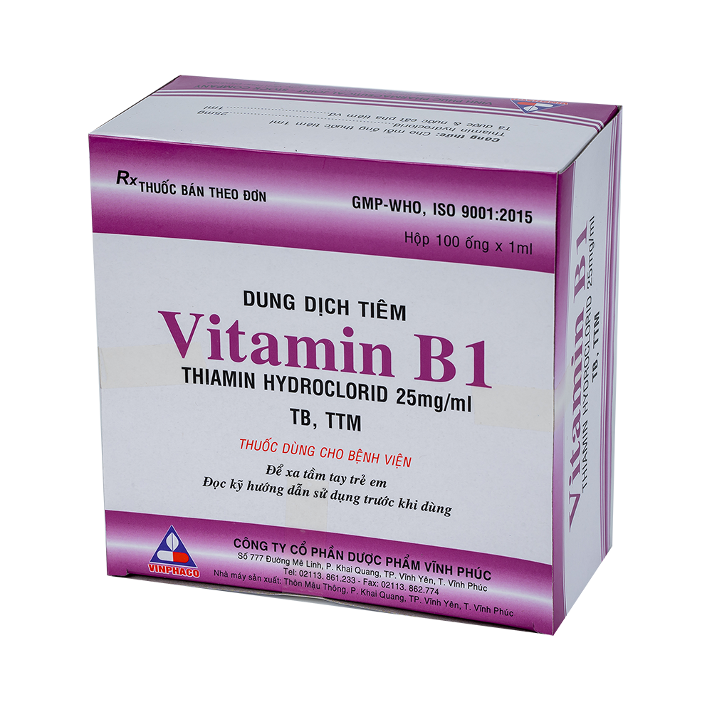 Vitamin B1 (Thiamin HCl 25mg/1ml) Hộp 100 ống VINPHACO