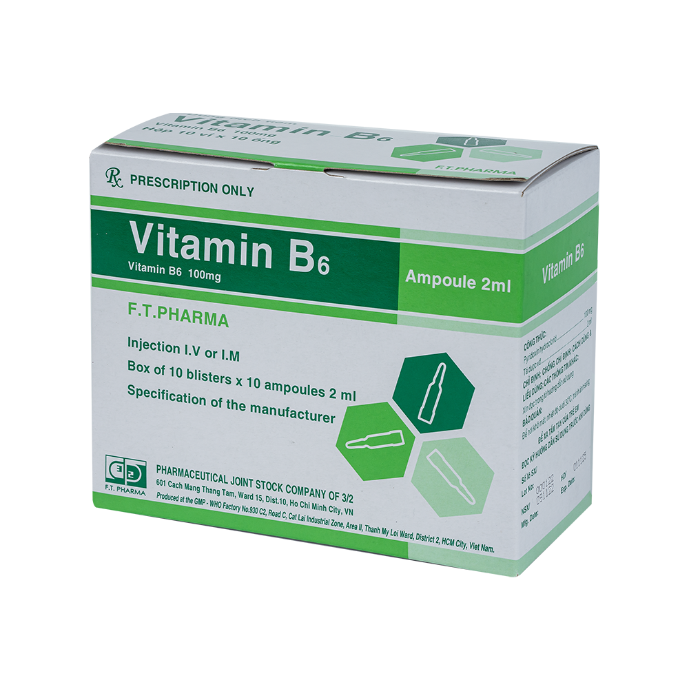 VITAMIN B6 100 Hộp 10 vỉ x 10 ống 2ml F.T.PHARMA