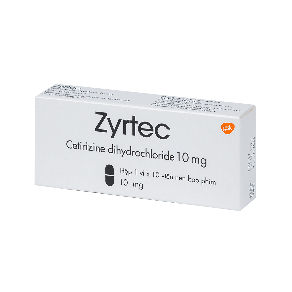 ZYRTEC TAB 10MG Hộp 1 vỉ x 10 viên GSK