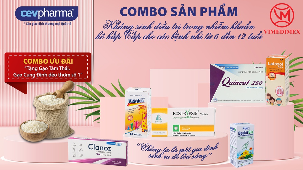 Combo Kháng sinh điều trị trong nhiễm khuẩn hô hấp CẤP cho các bệnh nhi từ 6 đến 12 tuổi