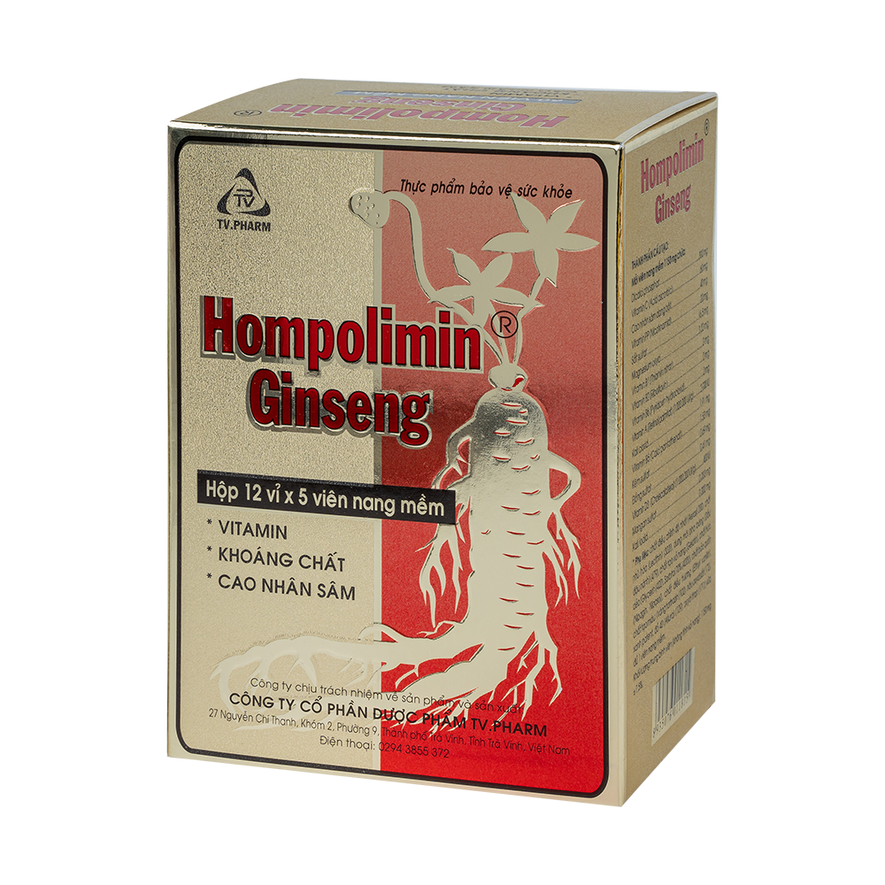 Hompolimin Ginseng v/5,h/60 Hộp 12 vỉ  x 5 viên nang mềm TVPharma