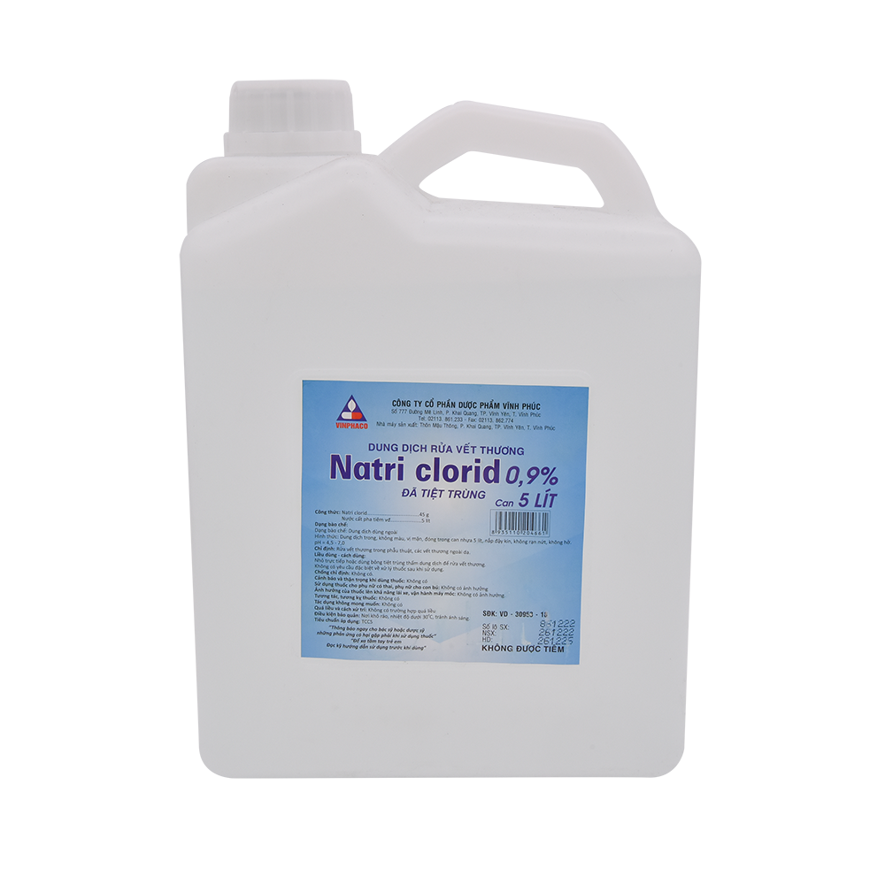 Dung dịch rửa vết thương NATRI CLORID 0,9% Can 5 lít VINPHACO
